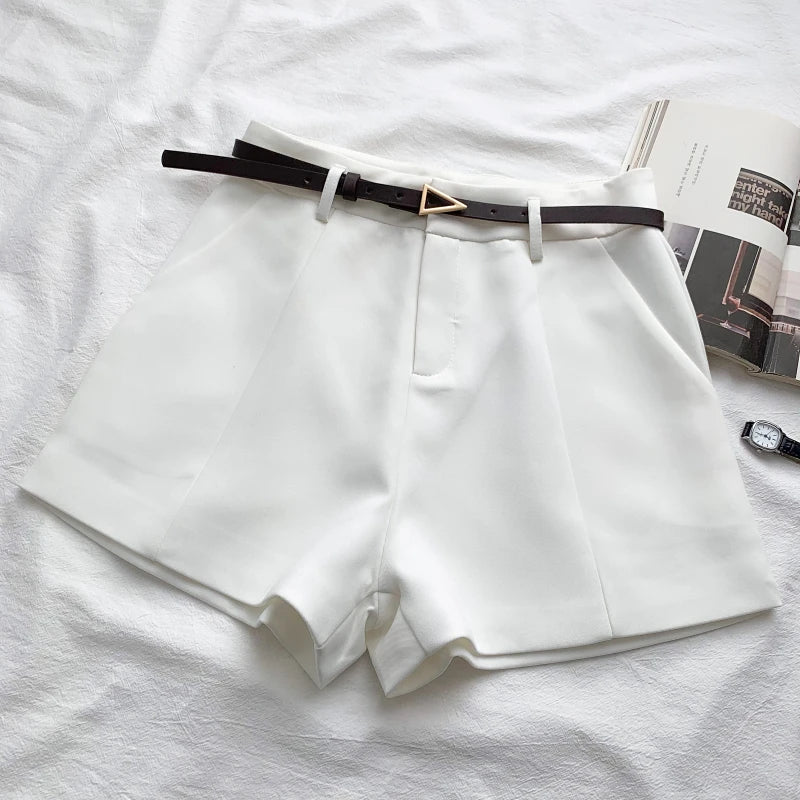 ITOOLIN Casual Women's Shorts A-line High Waist Short Chic Office Lady Shorts With Belted Vintage Female Trousers Spring Summer - 3KDyn